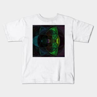 Mosaic Kaleidoscope Flower Green Blue and Black Kids T-Shirt